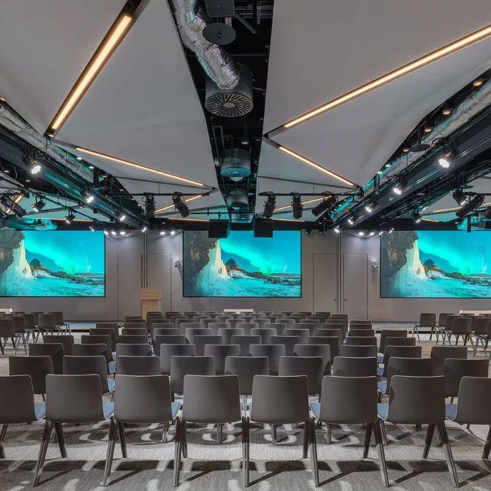 AV equipment rental setup for trade show booth near Kennedy Space Center.